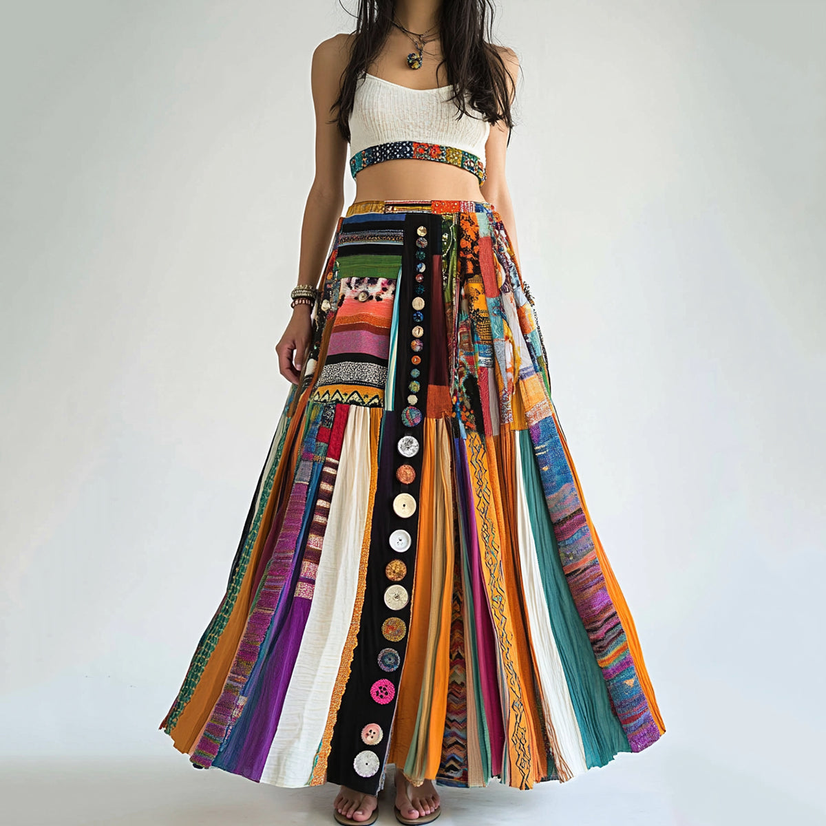 Bohemian Colorful Geometric Art Art Linen Blend Skirt