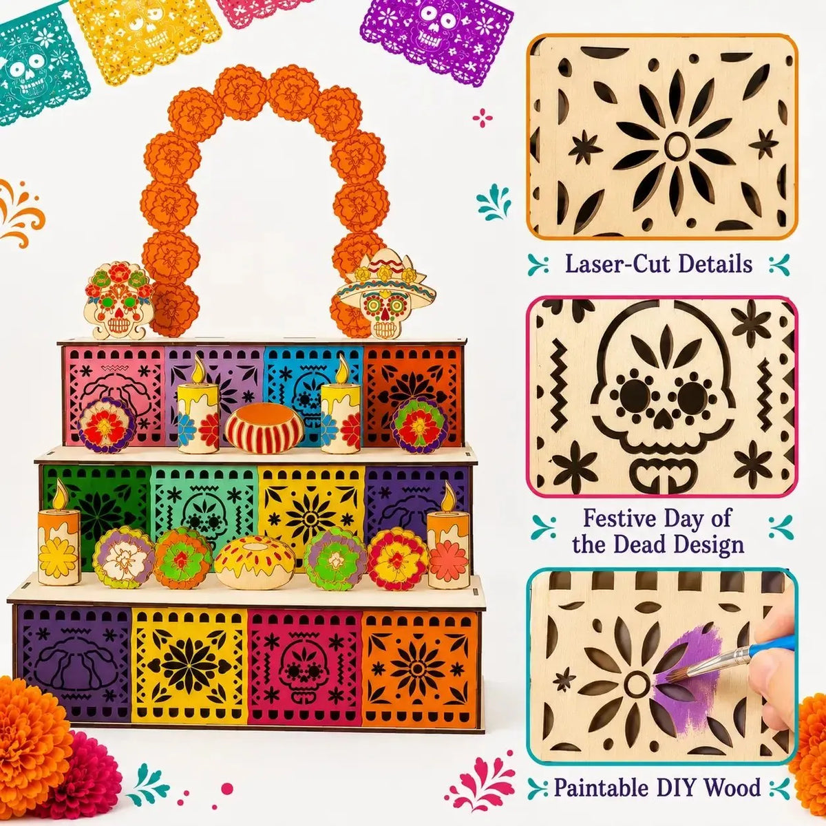 Mexican Day of the Dead Wooden Altar Display Set