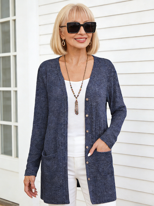Autumn and Winter Solid Color Loose Long-sleeved Pocket Cardigan Jacket Women's Clothing