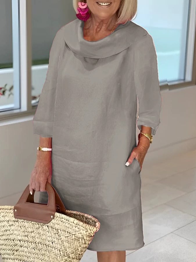 Cotton Pile Collar 3/4 Sleeve DressCottonPile Collar 3/4 Sleeve Dress