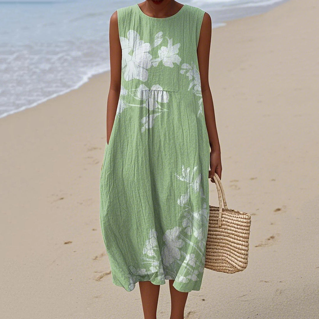 Vintage Loose Floral Art Linen Tank Dress