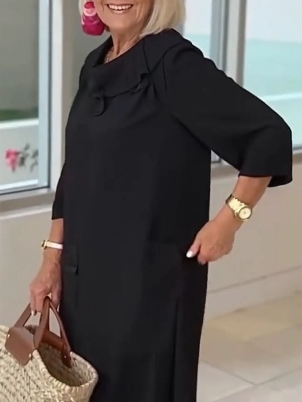 Cotton Pile Collar 3/4 Sleeve DressCottonPile Collar 3/4 Sleeve Dress