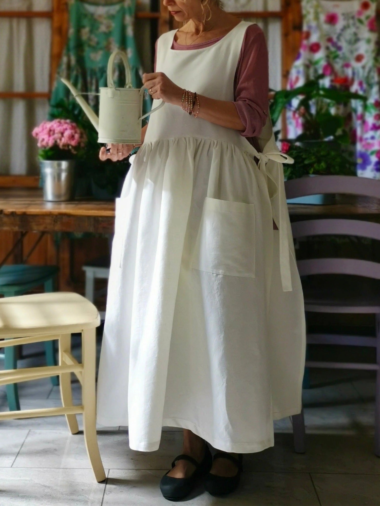 Cream White Cotton Apron