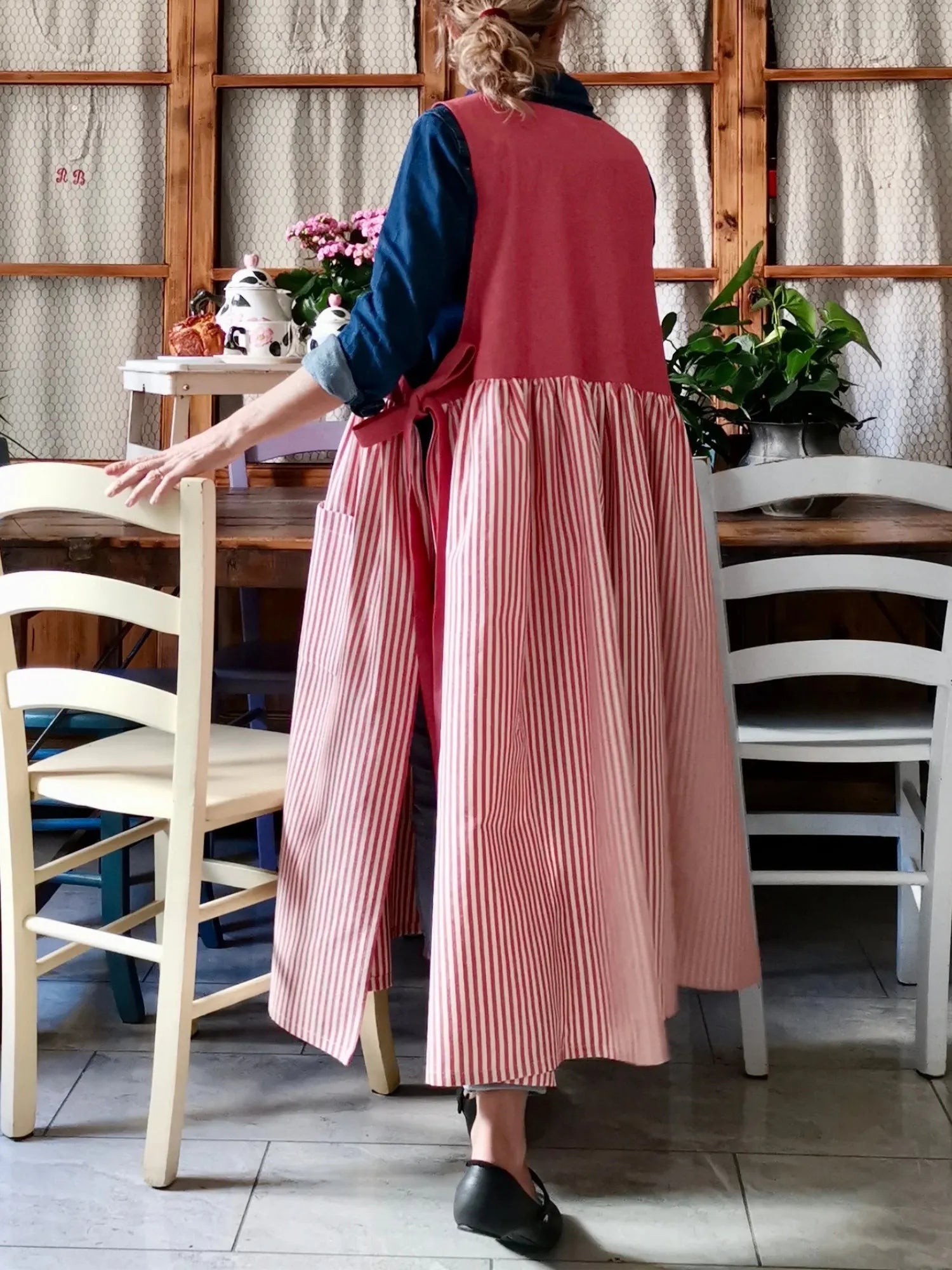 Cherry Red Cotton Apron