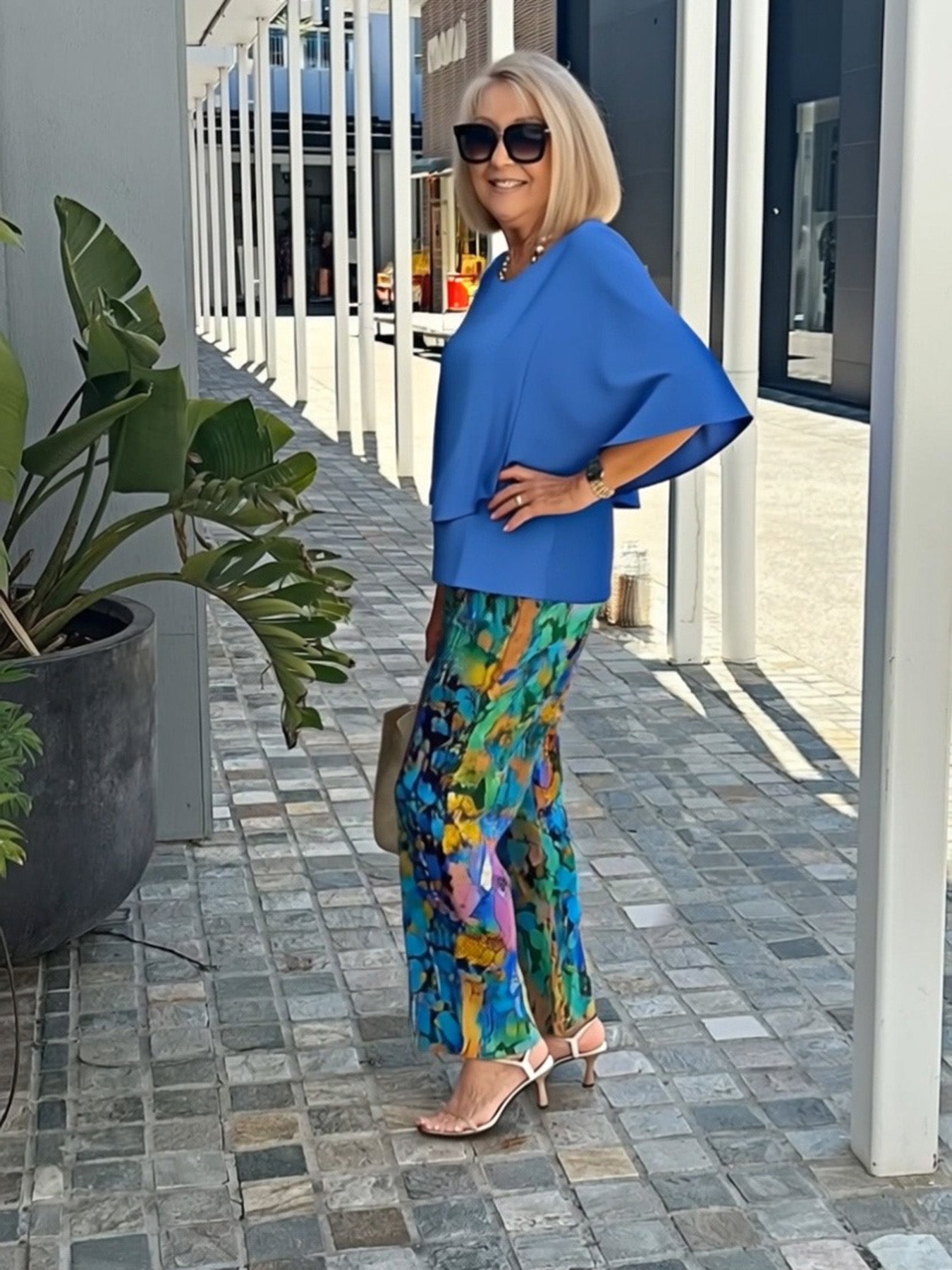 Casual Crew Neck Medium Sleeve Top Printed Floral Pants Set Two-piece Set