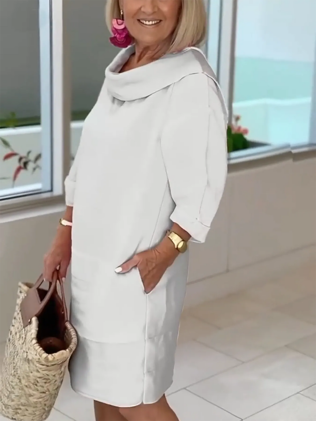 Cotton Pile Collar 3/4 Sleeve DressCottonPile Collar 3/4 Sleeve Dress