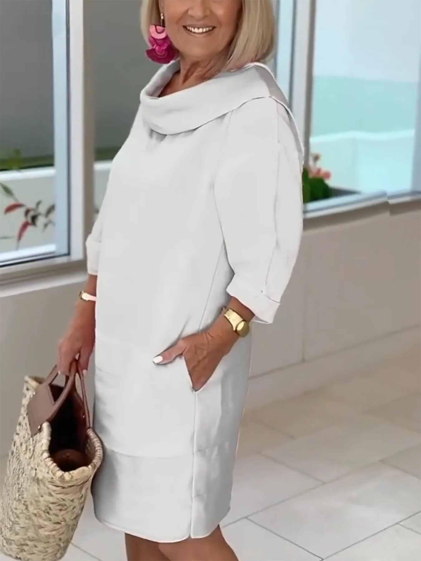 Cotton Pile Collar 3/4 Sleeve DressCottonPile Collar 3/4 Sleeve Dress