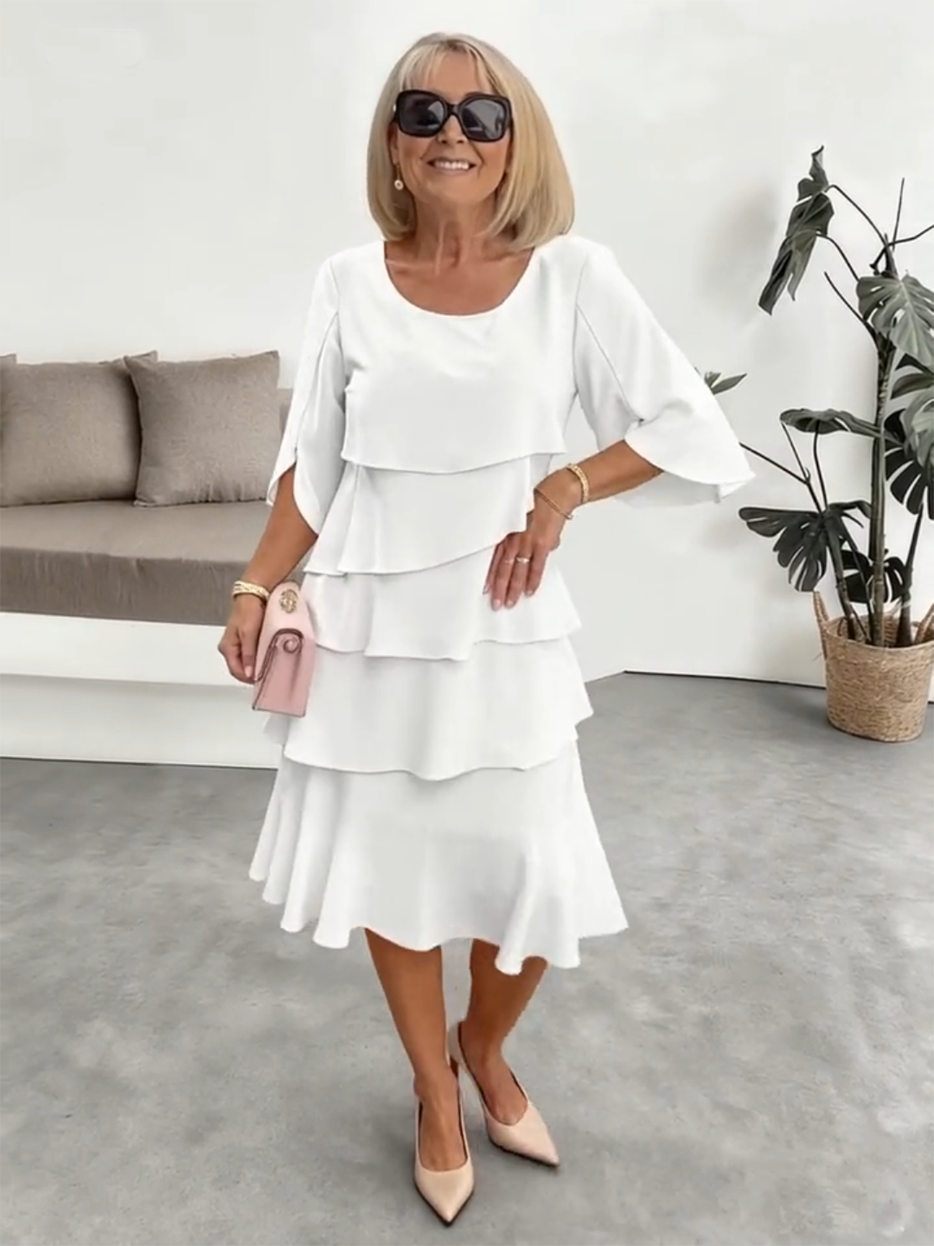 Long Dress Slit Sleeves Evening Dress Best for Covering The Belly Loose Layer Cotton Multi-layer Dress