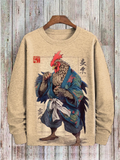 Men's Japanese Traditional Ink Rooster Samurai Art Print Sweatshirt