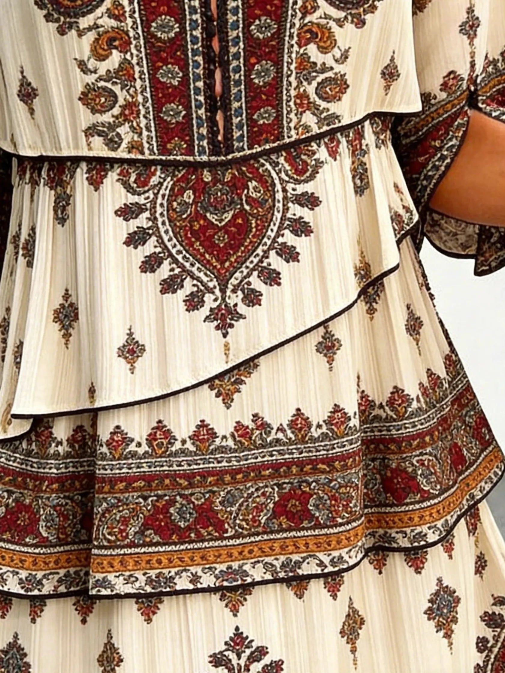 Chiffon Vacation Prints Color Round Neck Cake Skirt Splicing Dress Mid-length