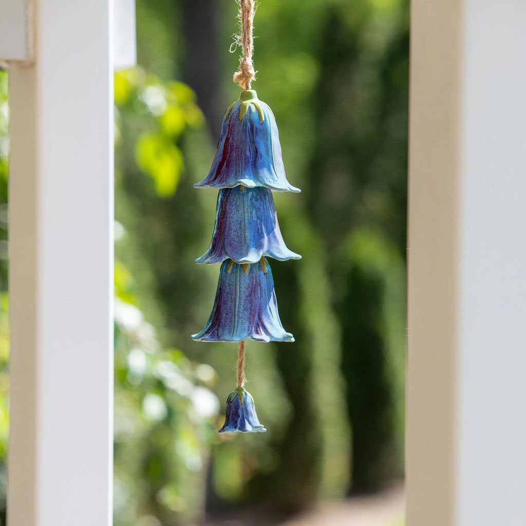 Blue Ceramic Flower Garden Bells Wind Chime