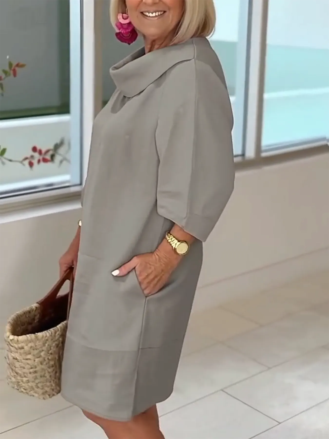 Cotton Pile Collar 3/4 Sleeve DressCottonPile Collar 3/4 Sleeve Dress