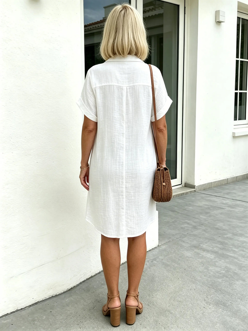 Solid Color Shirt Dress Simple, Made of Breathable, Featuring a Lapel Collar and Orderly Button Arrangement That Adds a Vintage Charm