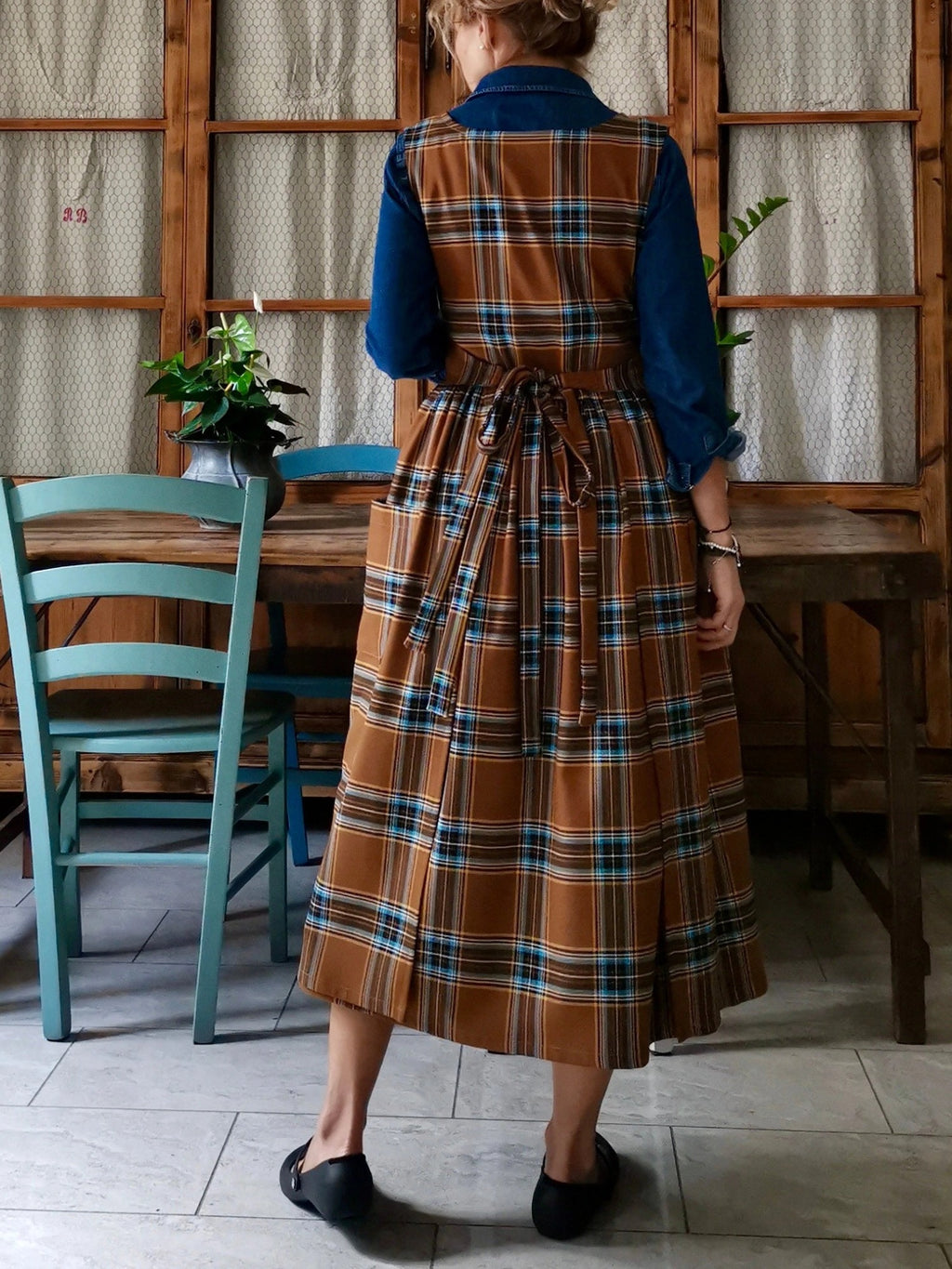 Brown and Blue Tartan Apron
