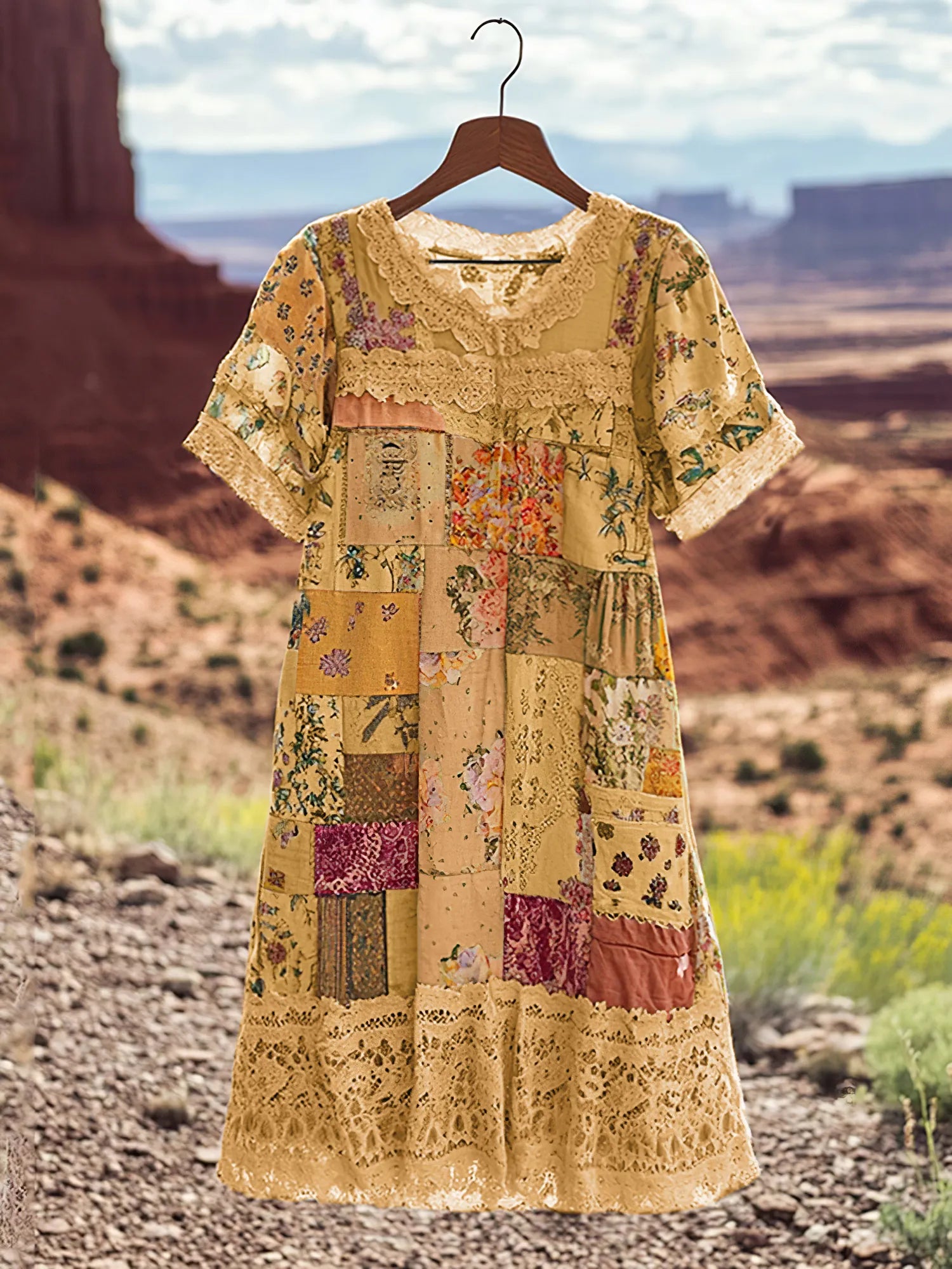 Vintage Floral Patchwork Comfortable Short-sleeved Dress