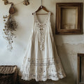 Vintage Lace Sleeveless Linen Blend Midi Dress