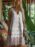 Lace Floral Art Women's Linen Vest Dress