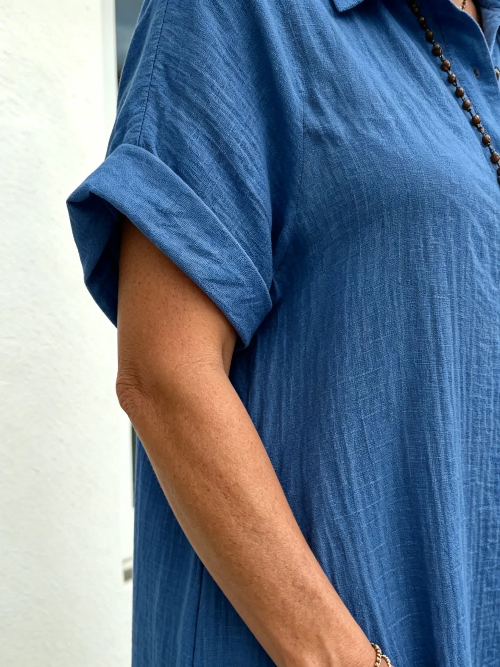 Solid Color Shirt Dress Simple, Made of Breathable, Featuring a Lapel Collar and Orderly Button Arrangement That Adds a Vintage Charm