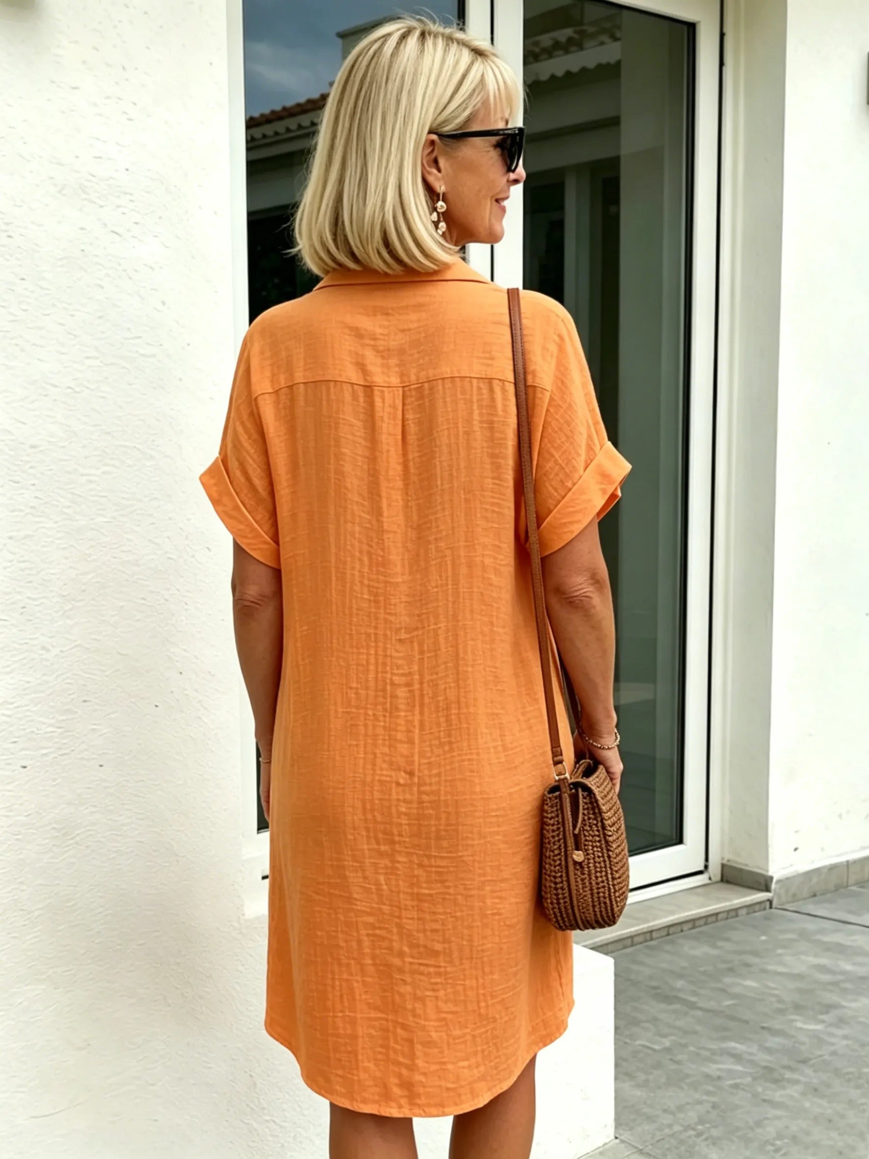 Solid Color Shirt Dress Simple, Made of Breathable, Featuring a Lapel Collar and Orderly Button Arrangement That Adds a Vintage Charm