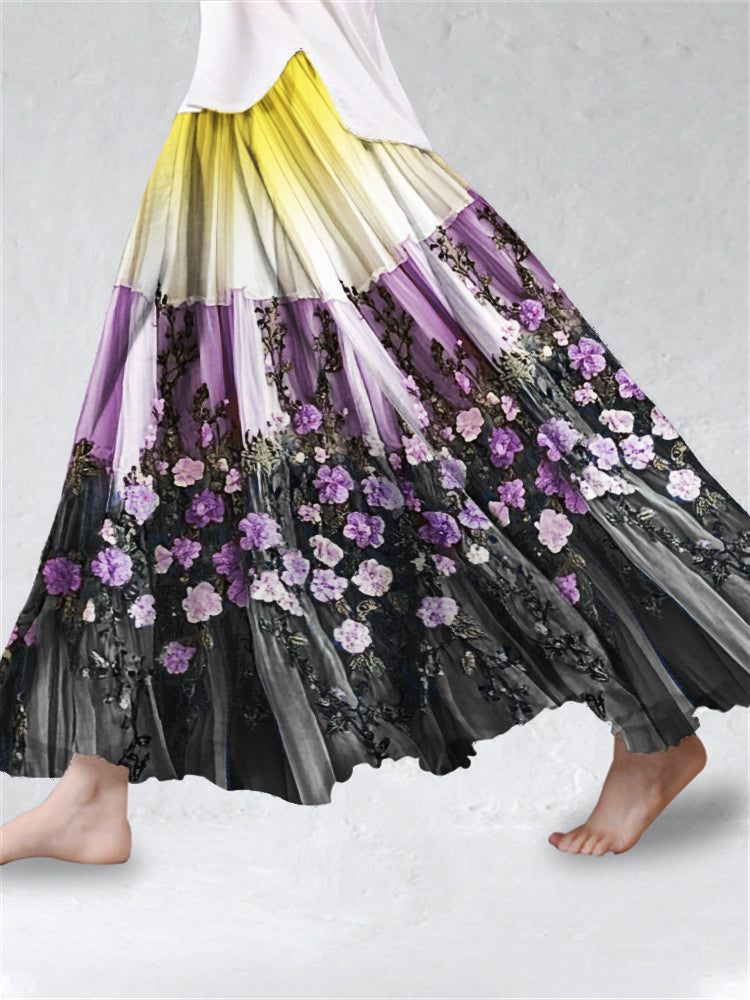 Floral Embroidered Non-binary Inspired Flowy Wide Skirt