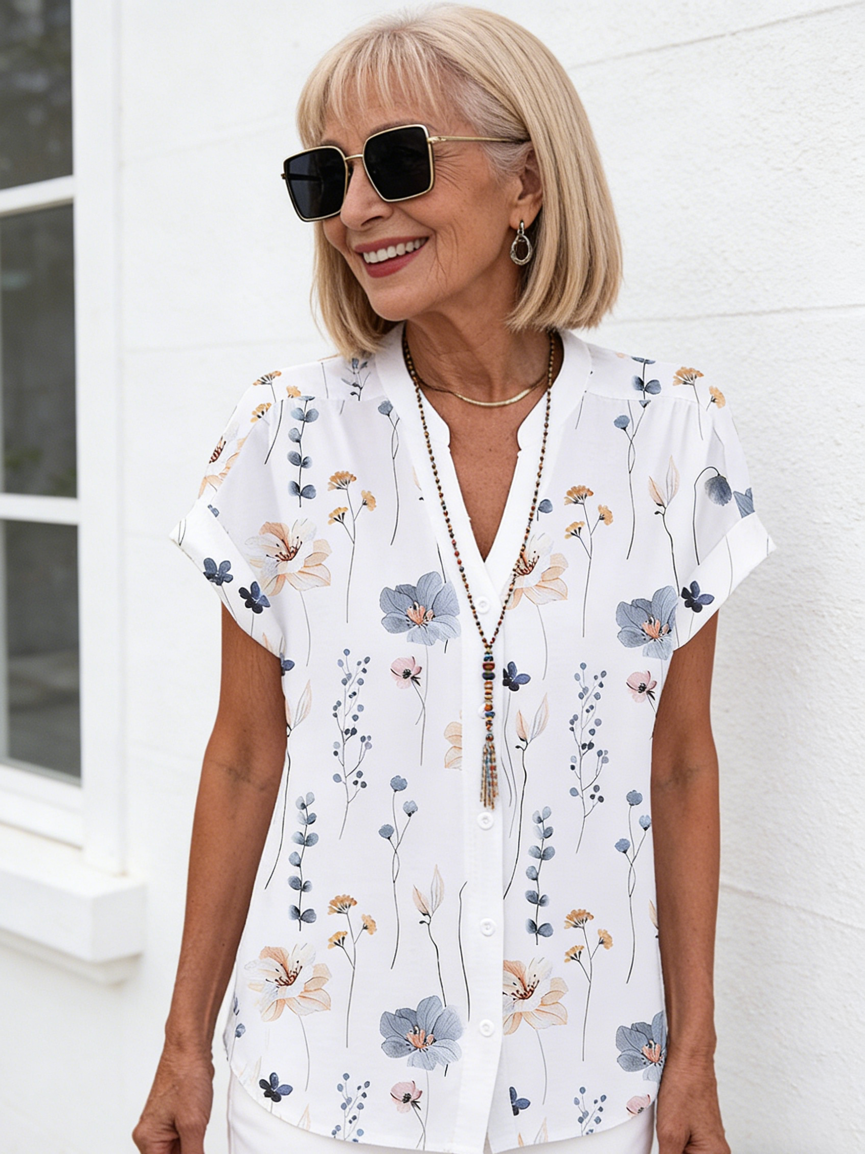 Women Shirt Buttoned Floral Loose Casual Blouse