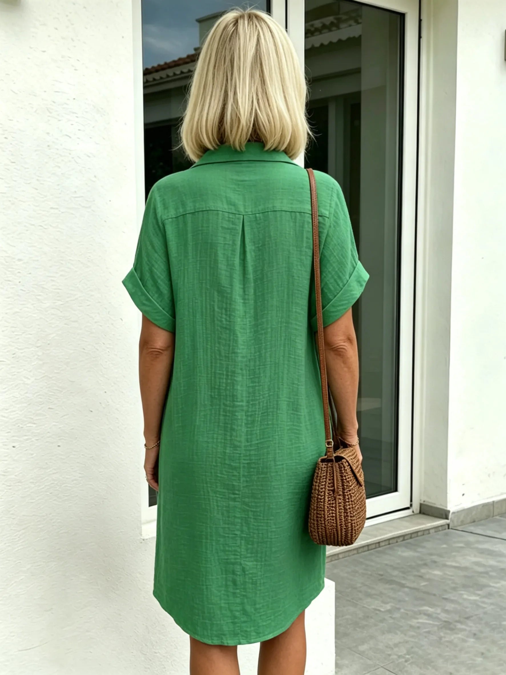 Solid Color Shirt Dress Simple, Made of Breathable, Featuring a Lapel Collar and Orderly Button Arrangement That Adds a Vintage Charm