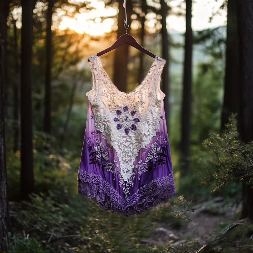 Boho Lavender Gradient Lace Art Linen Sleeveless Tank Top