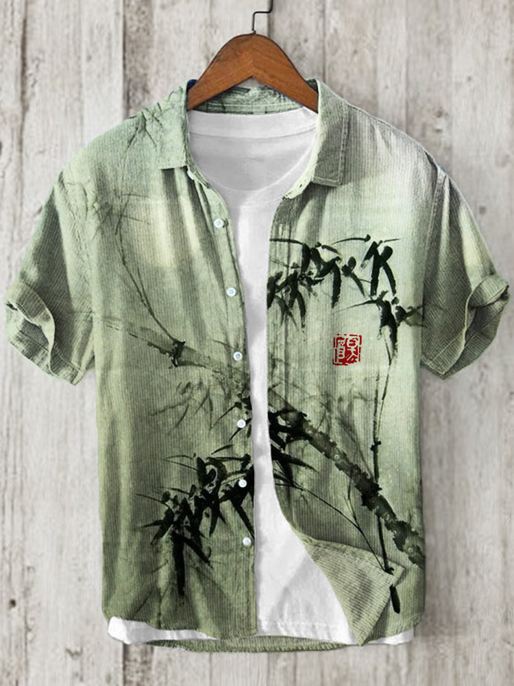 Bamboo Forest Full Moon Night Japanese Art Linen Blend Shirt