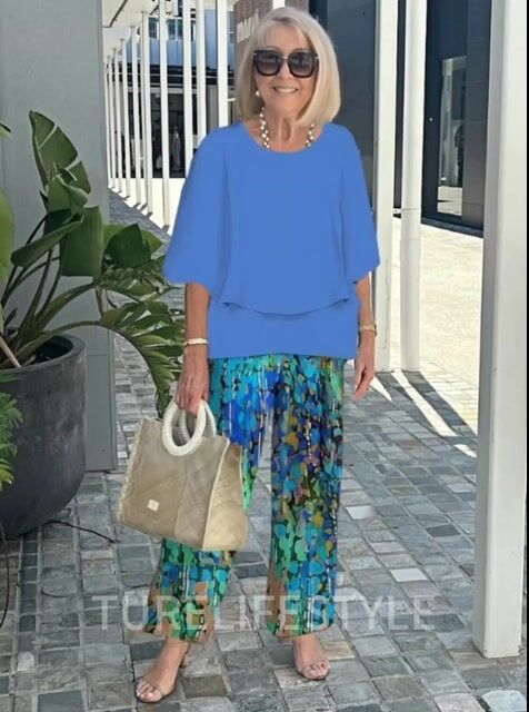 Casual Crew Neck Medium Sleeve Top Printed Floral Pants Set Two-piece Set