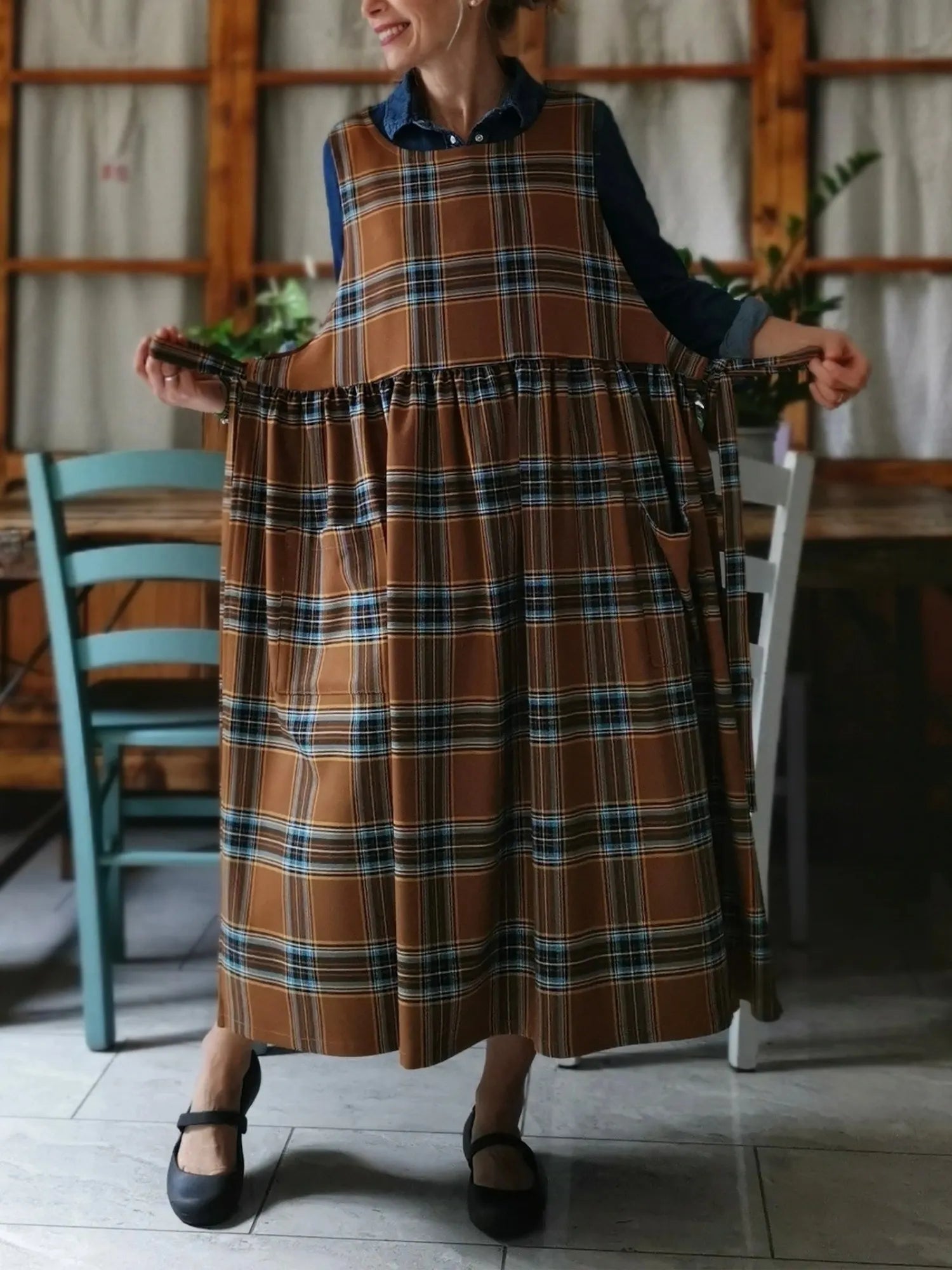 Brown and Blue Tartan Apron