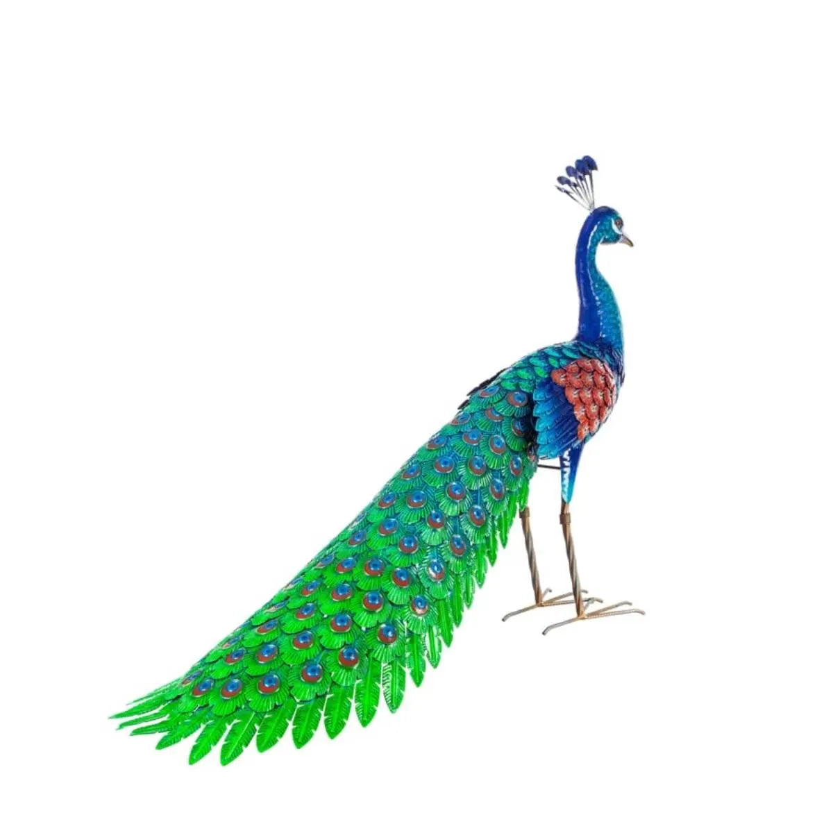 36" Colorful Metal Peacock Garden Statue