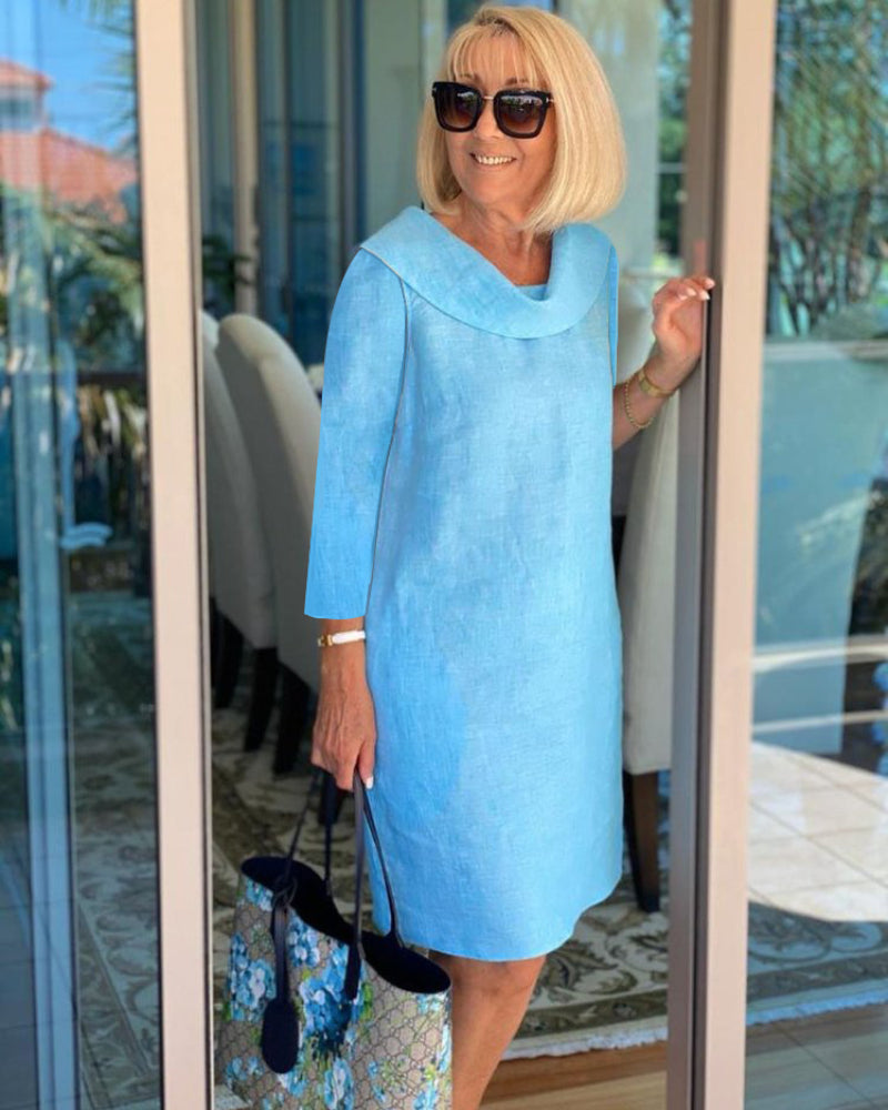 Cotton Pile Collar 3/4 Sleeve DressCottonPile Collar 3/4 Sleeve Dress