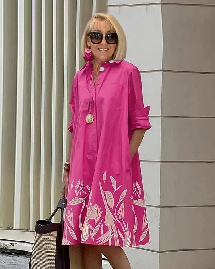 Casual Side Pockets Letter Printed Shirt Dress