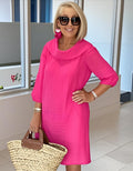 Cotton Pile Collar 3/4 Sleeve DressCottonPile Collar 3/4 Sleeve Dress