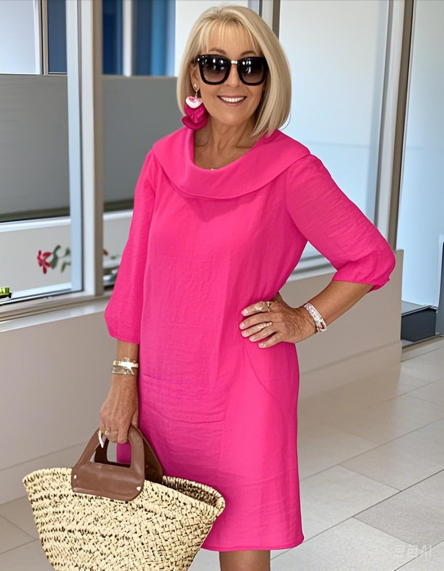 Cotton Pile Collar 3/4 Sleeve DressCottonPile Collar 3/4 Sleeve Dress