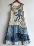 Octopus Pattern Patchwork Art Linen Blend Dress