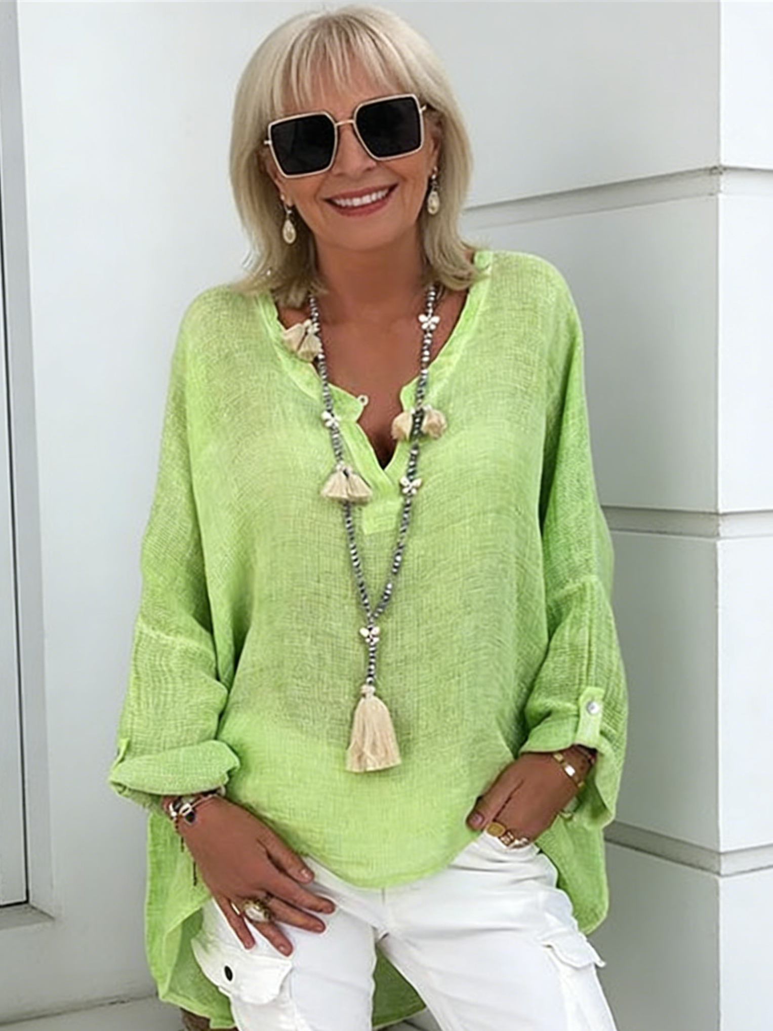 Solid Color Long-Sleeved Top Women