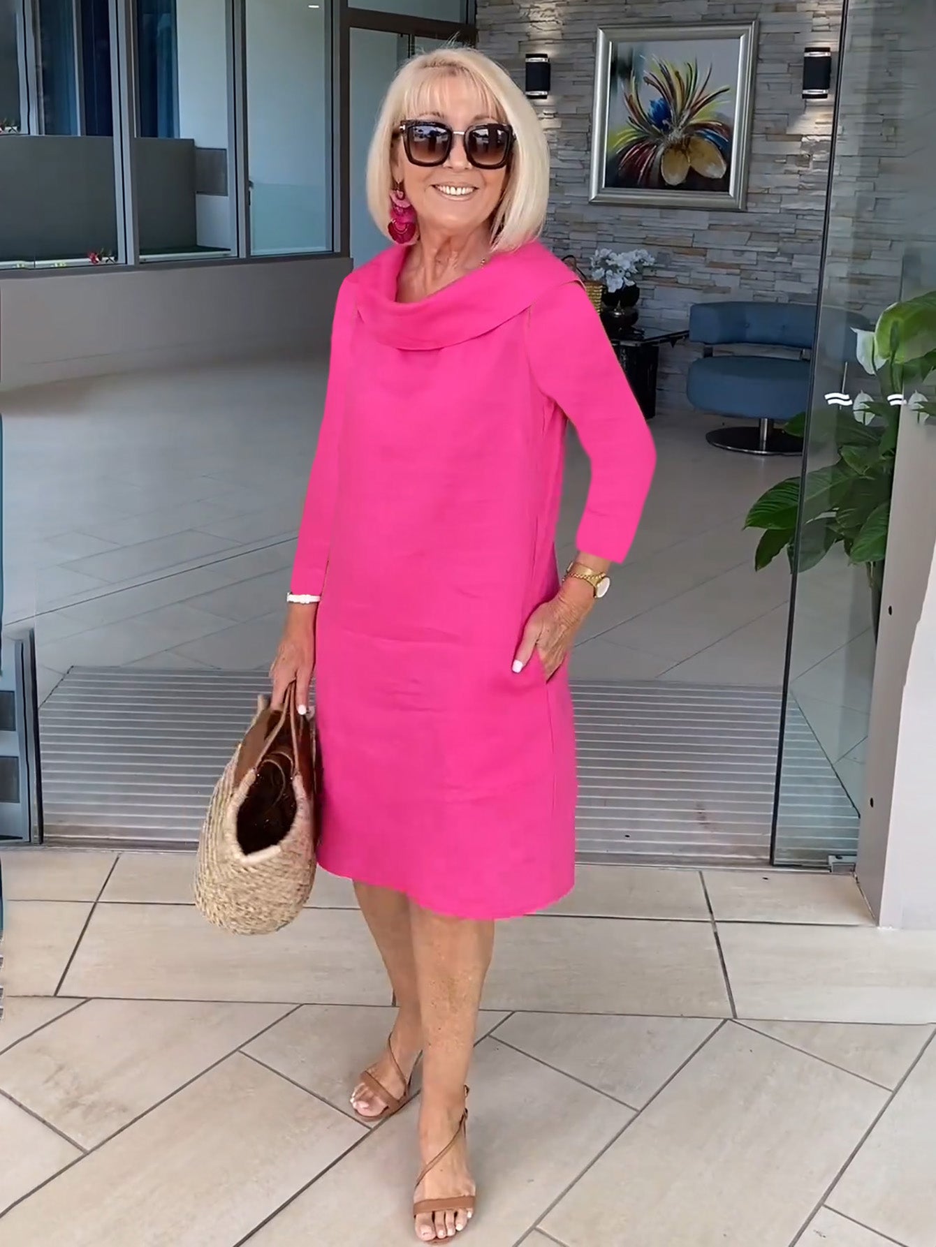 Cotton Pile Collar 3/4 Sleeve DressCottonPile Collar 3/4 Sleeve Dress