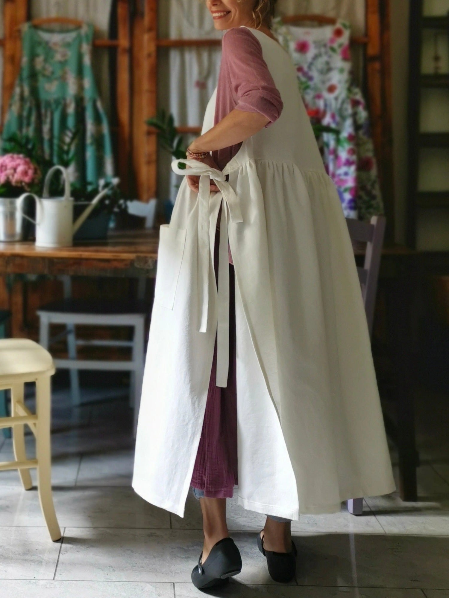 Cream White Cotton Apron