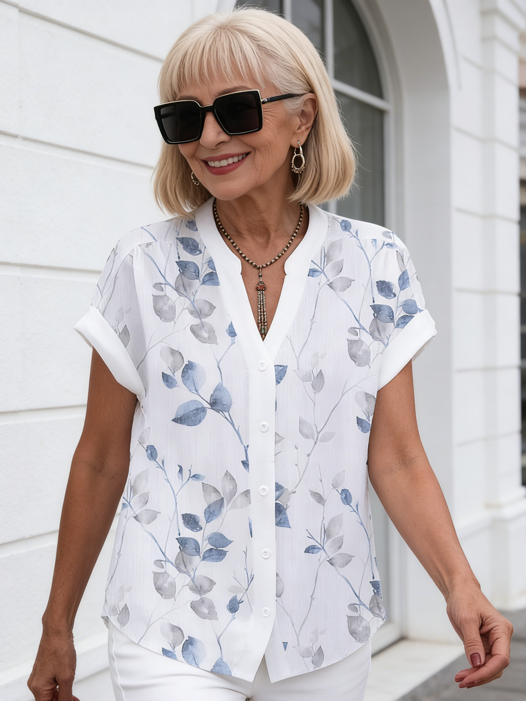 Women Shirt Buttoned Floral Loose Casual Blouse
