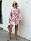 Elegant Fashion Long-sleeved Lace-up National Style Printed Dress