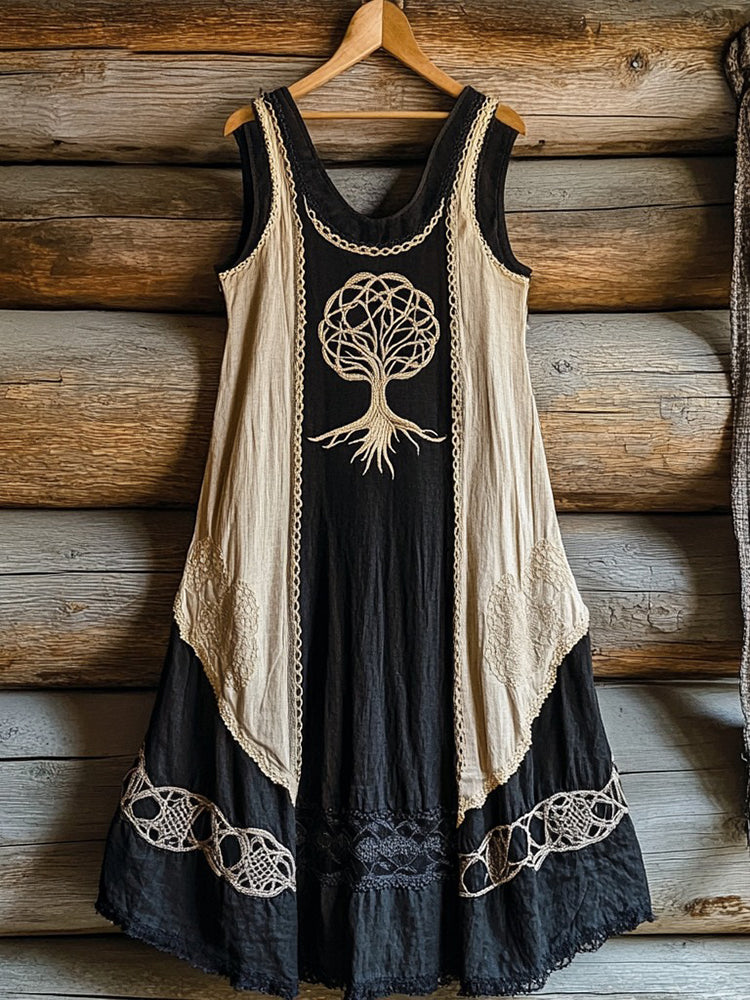 Vintage Life Of Tree Patchwork Art Comfy Tank Dress