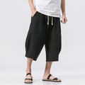 Men's Vintage Japanese Pocket Cotton Linen Casual Capri Pants