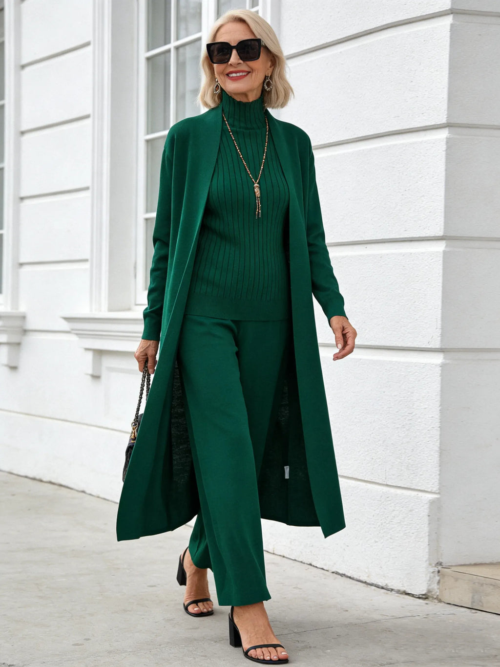 3Pcs Thick Lazy Temperament Knitted Suit Sleeveless Vest Sweater Cardigan Pants Three-piece Set