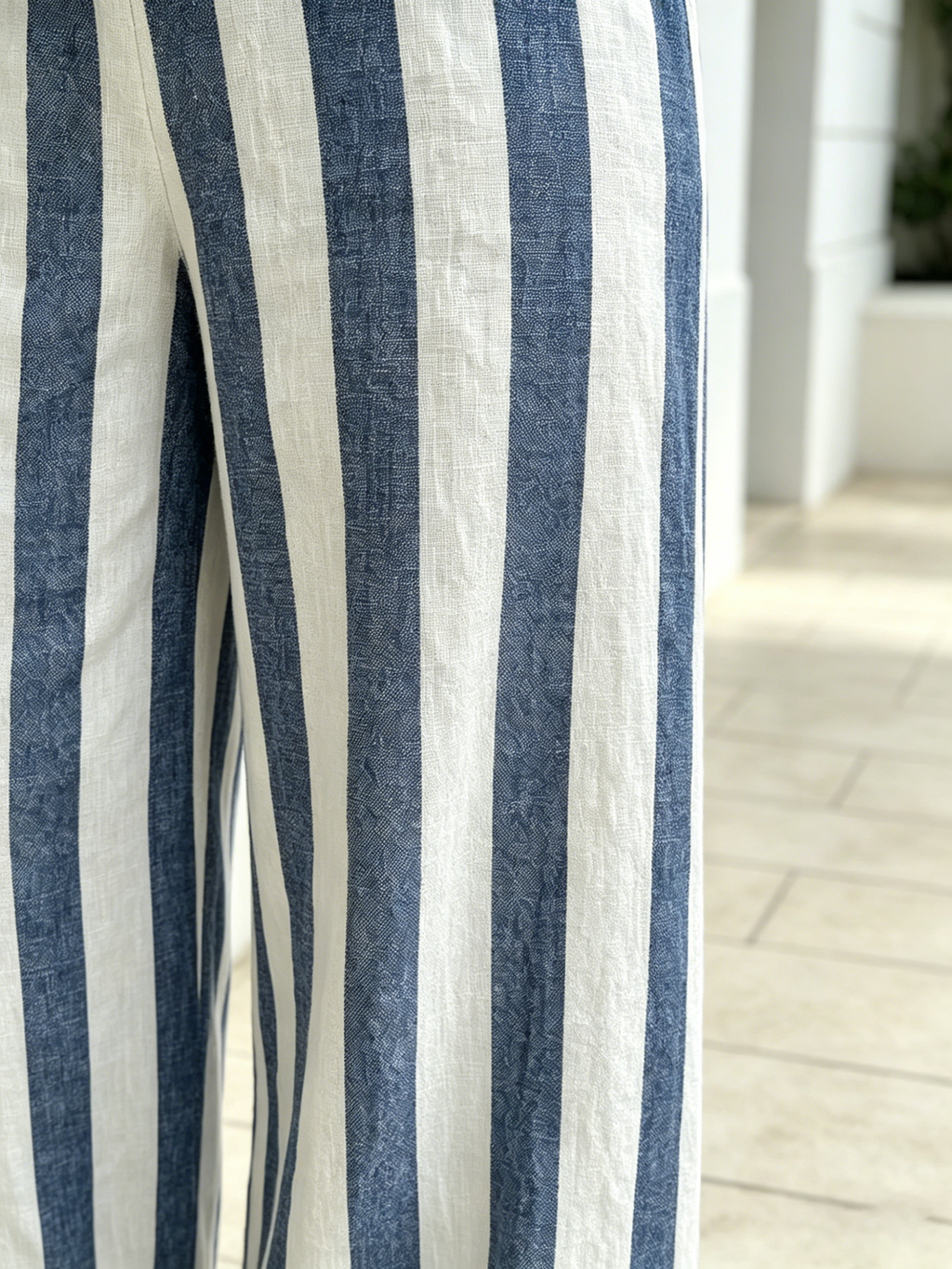2Pcs Striped Cotton and Linen Two-piece Set