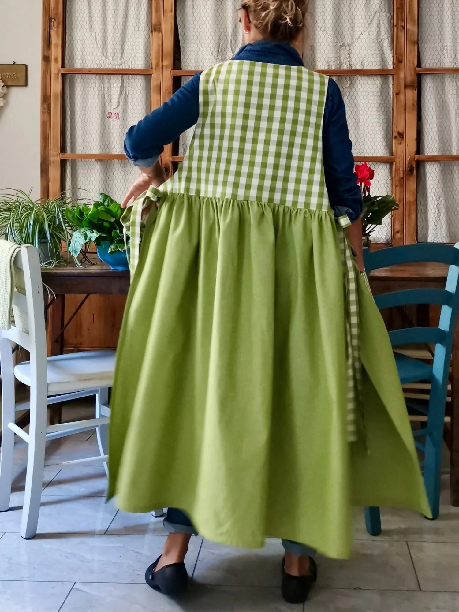 Kiwi Green Patchwork Cotton Apron