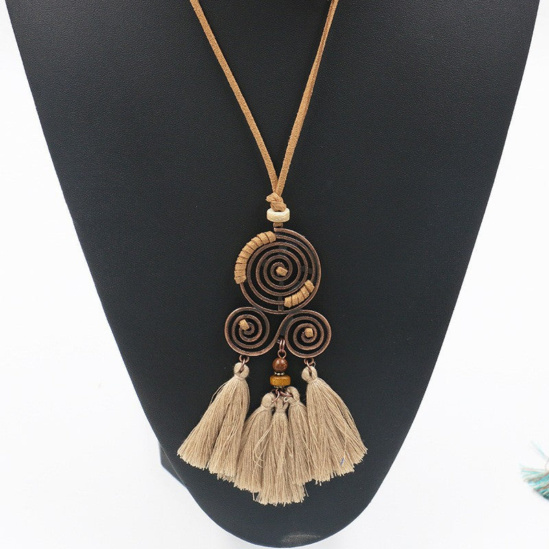 3pcs Boho Ethnic Long Sundry Colors Tassel Pendant Necklaces For Women Retro Rhinestone Drip Oil Alloy Necklace