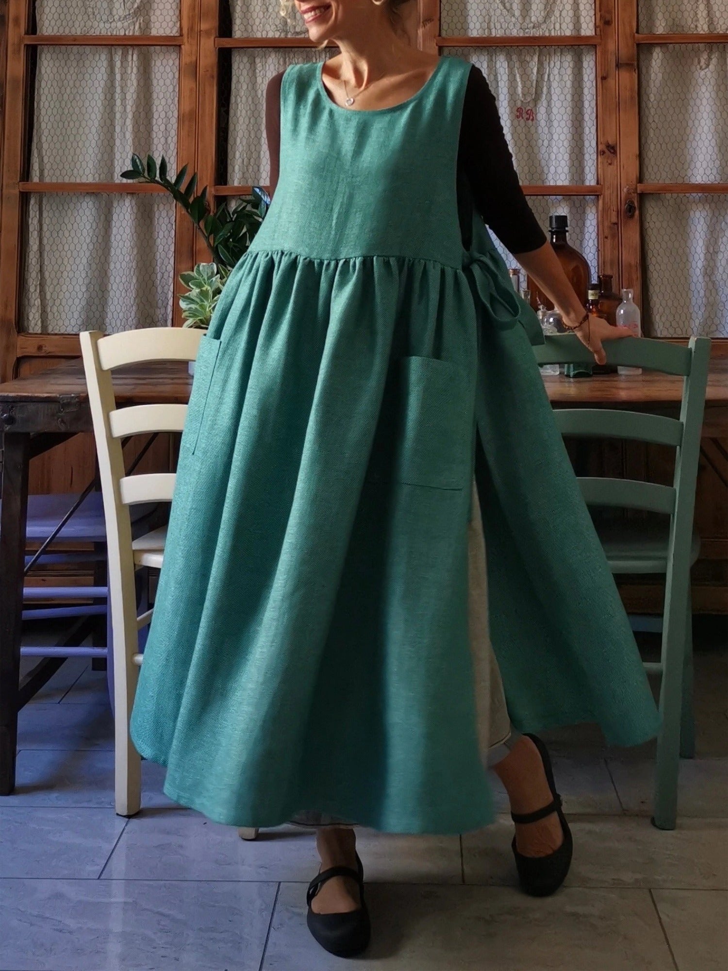 Vintage Forest Green Cotton Apron