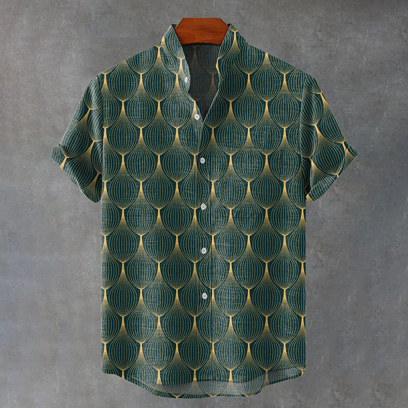 Men's Retro Geometric Line Decorative Pattern Art Print Cotton And Linen Shirt