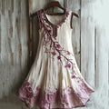 Vintage Celtic Knot With Cherry Blossoms Pattern Linen Tank Dress